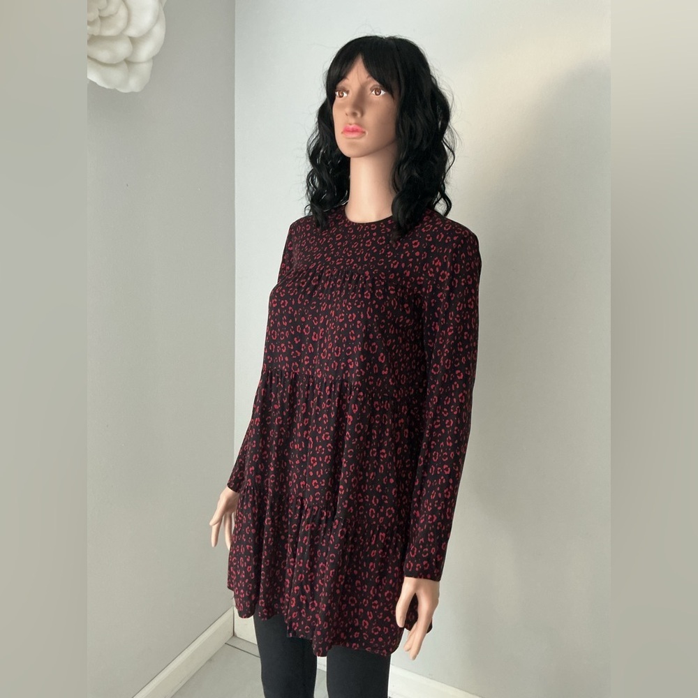 Zara Pink and Gray Leopard Print Top Sz S